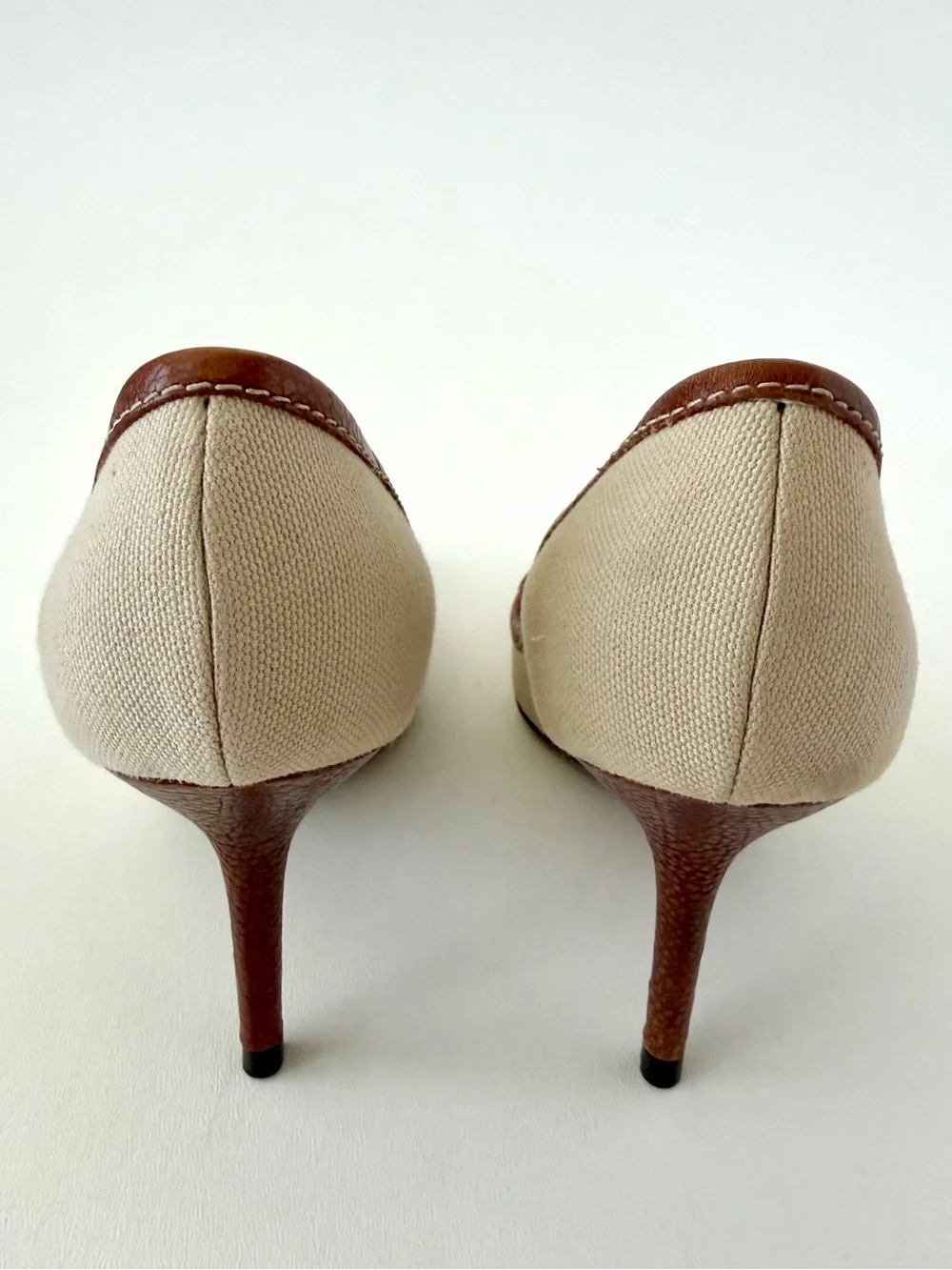 DOLCE & GABBANA | Vintage Canvas Leather Pointed Toe Pumps Heels EU 36.5